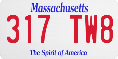 MA license plate 317TW8