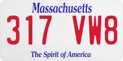 MA license plate 317VW8