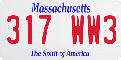 MA license plate 317WW3