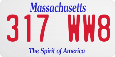 MA license plate 317WW8