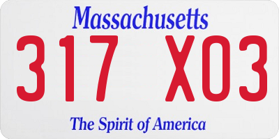 MA license plate 317XO3