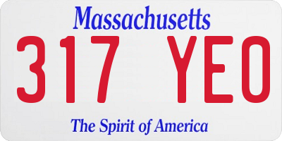 MA license plate 317YE0