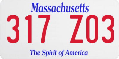 MA license plate 317ZO3