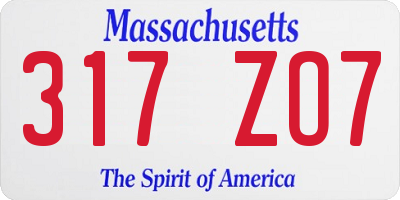 MA license plate 317ZO7