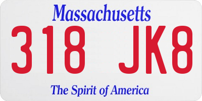 MA license plate 318JK8