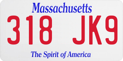 MA license plate 318JK9