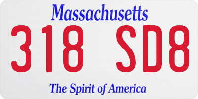 MA license plate 318SD8