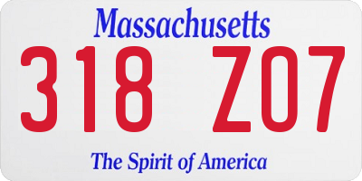 MA license plate 318ZO7