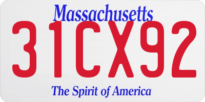 MA license plate 31CX92