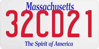 MA license plate 32CD21