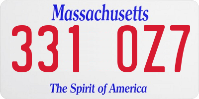 MA license plate 331OZ7
