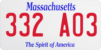 MA license plate 332AO3