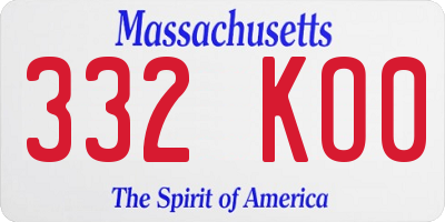 MA license plate 332KO0