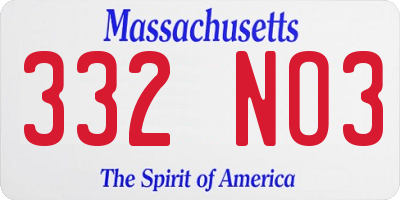 MA license plate 332NO3