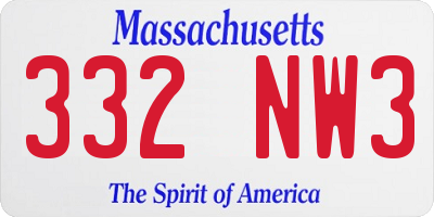 MA license plate 332NW3