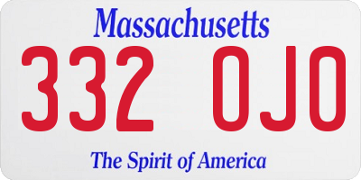 MA license plate 332OJ0