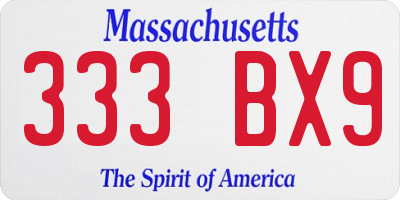 MA license plate 333BX9