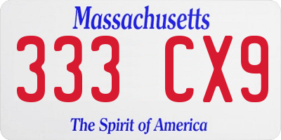 MA license plate 333CX9