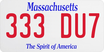 MA license plate 333DU7