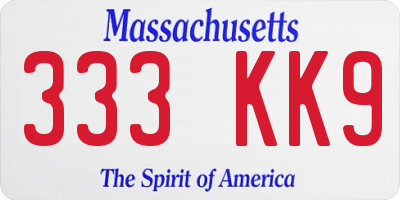 MA license plate 333KK9