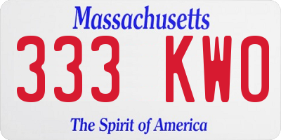 MA license plate 333KW0