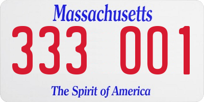 MA license plate 333OO1