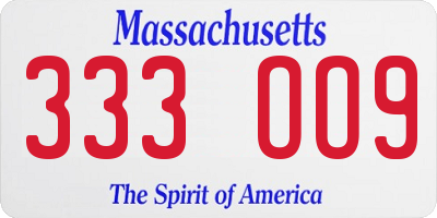 MA license plate 333OO9