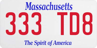 MA license plate 333TD8