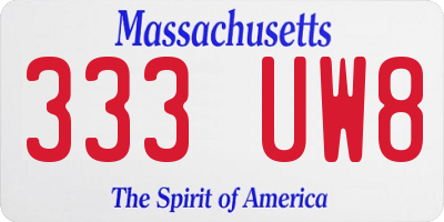 MA license plate 333UW8