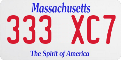 MA license plate 333XC7