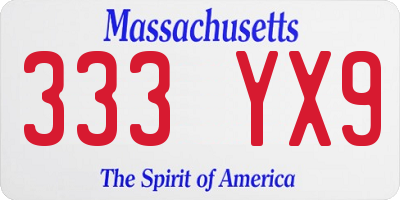 MA license plate 333YX9