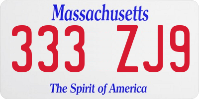 MA license plate 333ZJ9