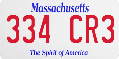 MA license plate 334CR3