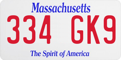 MA license plate 334GK9