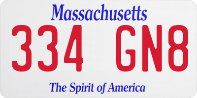 MA license plate 334GN8