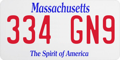 MA license plate 334GN9