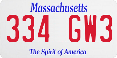 MA license plate 334GW3
