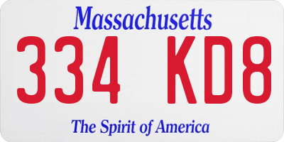 MA license plate 334KD8