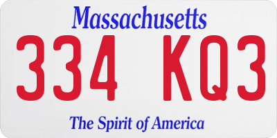 MA license plate 334KQ3