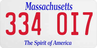 MA license plate 334OI7