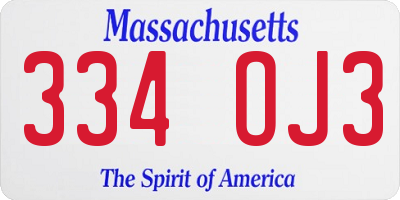 MA license plate 334OJ3
