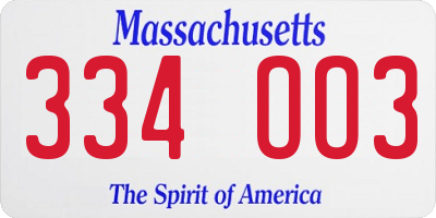 MA license plate 334OO3