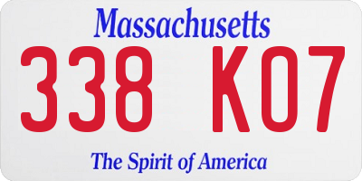 MA license plate 338KO7