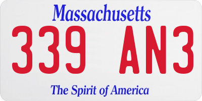 MA license plate 339AN3