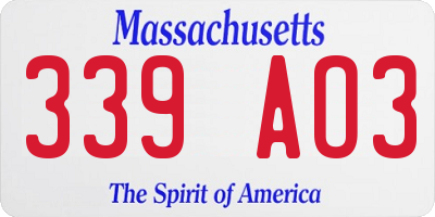 MA license plate 339AO3