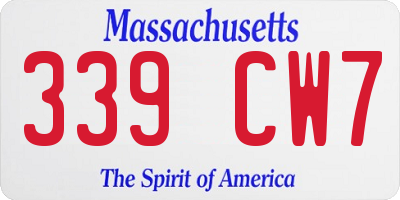MA license plate 339CW7