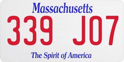 MA license plate 339JO7