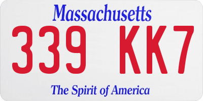 MA license plate 339KK7