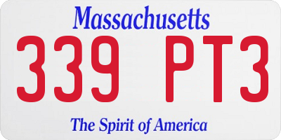 MA license plate 339PT3