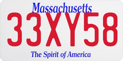 MA license plate 33XY58